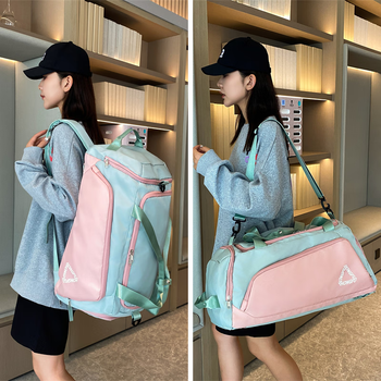 Iroya travel bag large-capacity single-shoulder cross-body bag fitness bag multi-functional portable travel storage bag sports backpack green with pink can be shouldered cross-body portable 40l