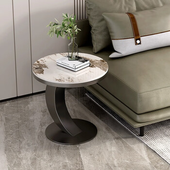 Shaper light luxury small tea house side table living room balcony side table small round table creative marble bedside cabinet corner table pandora slate 50 diameter + 50 height