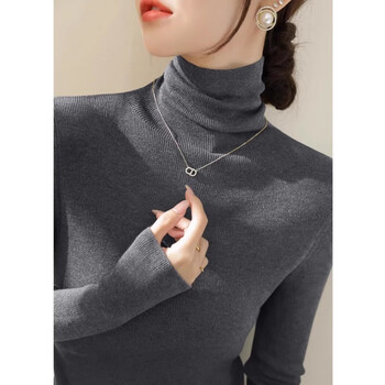Yuannuo gray pile collar knitted bottoming shirt for women spring and autumn soft and waxy top western style tight inner turtleneck sweater dark gray xl 116-125 jin