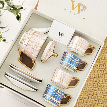 Wooch victoria coffee 1 pot 4 cups and saucers boxed ceramics afternoon tea set housewarming wedding gift victoria 1 pot 4 cups and saucers - glory pink + white gift box