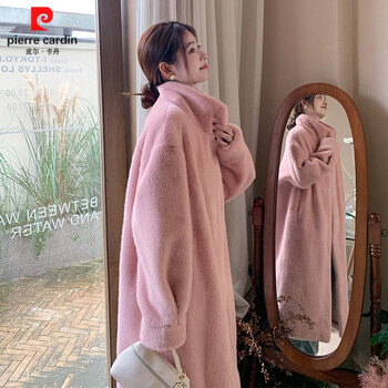 Pierre cardin 2026 winter new fur integrated mink plush eco-friendly fur coat for women long knee-length fur coat pink s