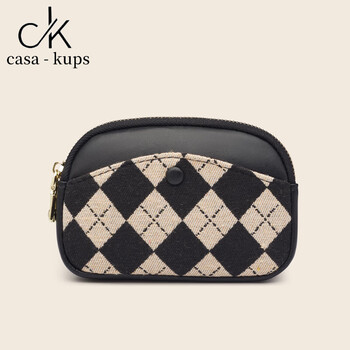 Casa-kupsck women's bag light luxury simple coin purse mini compact double zipper large capacity key thin wallet black