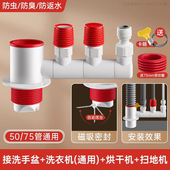 Sweeping robot drain three-way water distributor balcony washer and dryer set drain pipe multi-function joint five-way anti-odor and insect-proof (sewer pipe + washing machine + dryer + sweeper)