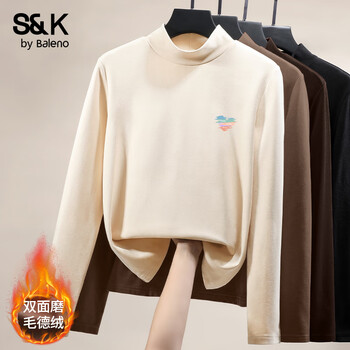 Baleno s&k series bottoming shirt women's autumn and winter new style half turtleneck plus velvet warm slimming clothes versatile long sleeves 3 apricot#luckylovek plus velvet warmth m
