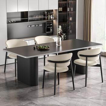 L&s dining table slate italian style minimalist small apartment home dining table dining table cj185 black 160cm one table and six chairs