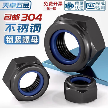 Tianzhuo hardware black 304 stainless steel lock nut anti-loosening nut nylon hexagonal anti-slip screw cap m3m4m5m6m8m10 m2-10