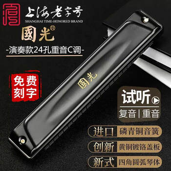 Guoguang guozhimeng professional performance harmonica 24-hole polyphonic #a/b/c/d/e/f/g adult high-end competition harmonica 24-hole c key accent black performance grade