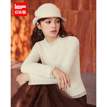 Ief/aiyifu 2025 new autumn lace bottoming french gentle wind long sleeve unique and chic top apricot s