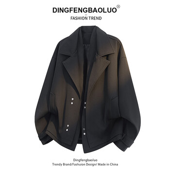 Dingfengbaoluo american fake two-piece jacket men's autumn loose handsome suit casual jacket xjs68 black 2xl