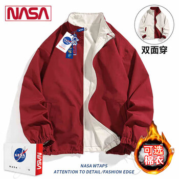 Nasa rhude autumn jacket men's couple wear casual jacket men's autumn and winter baseball uniform trendy men's spring and autumn clothes for men 6029 red (reversible) l (140-160 pounds)