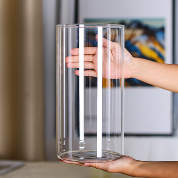 Qijing vase, simulated flower vase, rich bamboo hydroponic glass vase, rose vase, living room entrance dining room decoration (diameter 15cm, height 30cm) heat-resistant glass glass vase