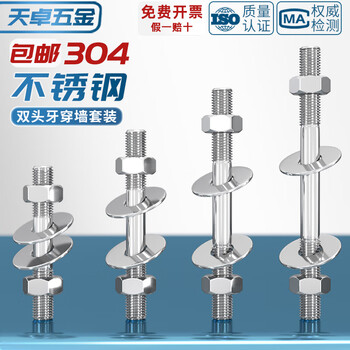 Tianzhuo hardware 304 stainless steel double-head thread wall screw long screw extension thread bolt through screw rod mm6m8m10m12 m6*500 1 set