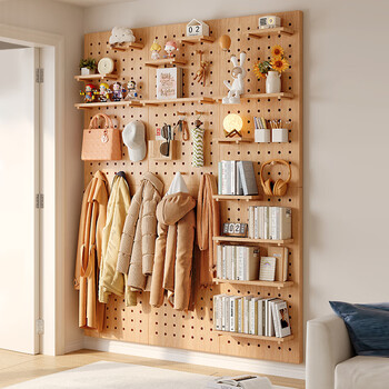Lunar exploration solid wood hole board storage rack hanging board wall wooden custom entrance door entrance wall sewing machine thread rack custom size contact customer service