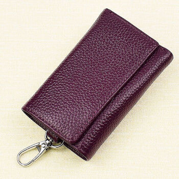 Ye yu home genuine leather key bag coin purse multi-function key storage bag women's key chain protective cover men's purple first-layer cowhide you'll get ten for a fake one