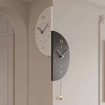 Psyche 2025 new modern simple living room corner double-sided wall clock home silent corner clock restaurant clock wall wall large + voice control lamp + swing qiancheng mobai