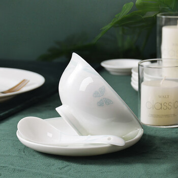 Huaguang national porcelain bowl and dish set high-end glaze color bone china tableware morandi 4 servings 12 pieces