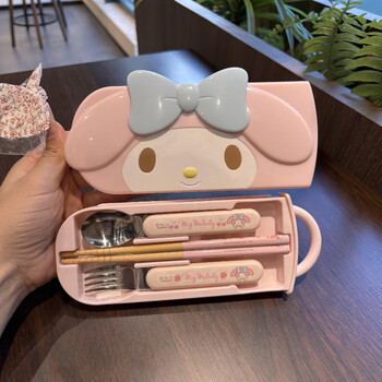 Siganu melody chopsticks and spoons set one-person tableware storage box student stainless steel chopsticks and spoons portable three-piece set melody lunch box 4-piece high quality * convenient storage * sturdy and durable _lu