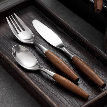 Onlycook japanese-style 304 stainless steel steak knife and fork set, high-end wooden handle, western tableware, steak knife, 1 dessert spoon