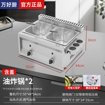 Wanhaochu flameout protection gas fryer commercial stall gas liquefied petroleum gas gas fryer oden fried dough sticks fried chicken potato tower fried skewers noodle cooker flameout protection double cylinder plus double fried blue 1.2 thick inner pot oil temperature gauge