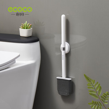 Ecoco silicone toilet brush no dead angle home bathroom long handled toilet brush wall-mounted no-punch bath toilet brush classic magnetic style simple white