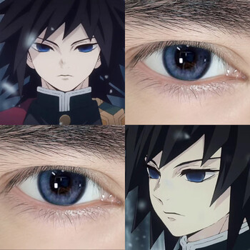 Natural beauty giyu tomioka cos contact lenses annual large diameter blue demon slayer cosplay color contact lenses giyu tomioka 14.5 (free care solution + lens case) 0 degree