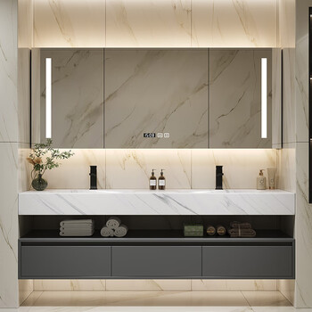 Tznun german italian minimalist slate hot-bent integrated basin designer bathroom washbasin light luxury bathroom cabinet combination slate hot-bent integrated basin + smart mirror cabinet 200cm (double basin)