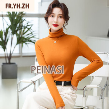 Fr.yh.zh fanzhuo foreign style double-sided australian velvet angora red turtleneck bottoming shirt for women in autumn and winter, versatile temperament and slim fit, pumpkin orange l (recommended 100-115 pounds)