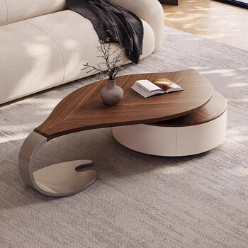 Art taro coffee table living room home medieval style simple modern light luxury solid wood special-shaped leaves new designer creative coffee table 1.3 meters saddle leather coffee table stainless steel frame