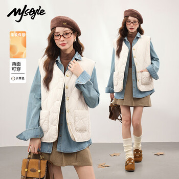 Mj style round neck reversible vest women's 2026 winter wear polar fleece thickened warm student reversible vest cotton jacket