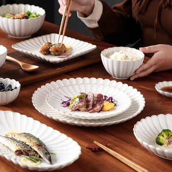 Onlycook creative white ceramic dish set rice bowl plate home japanese modern simple bowl tableware 6-person food set 14-piece set