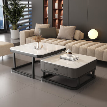 Small craftsman material slate coffee table small apartment living room home light luxury high-end 2025 new simple square combination coffee table gray and white