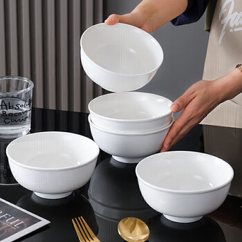 Jie yajie ceramic noodle bowl personal white porcelain bowl chinese style 5-inch reverse side rice bowl microwaveable 6-pack