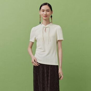 Firststation fs dayajia stand collar button asymmetric hem top women's 24 autumn and winter new style 5401a beige 165/88a/l