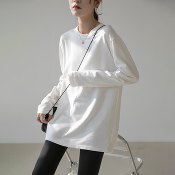 Yu zhaolin white long-sleeved t-shirt women's spring and autumn loose sweatshirt layered with inner layering shirt winter pure cotton top