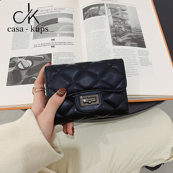 Casa-kups women's bag 2025 new small fragrant style rhombus wallet women's short korean version versatile multi-functional folding simple card holder black