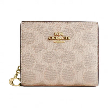 Coach snap wallet 11 gold logo snap closure coated canvas wallet mini women's sand sand sand