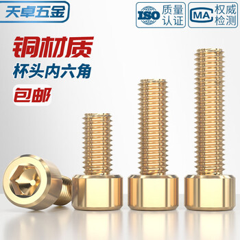 Tianzhuo hardware national standard pure brass full copper cup head hexagonal screw cylindrical head bolt m2m3m4m5m6m8m10m12mm m6*10 5 pcs