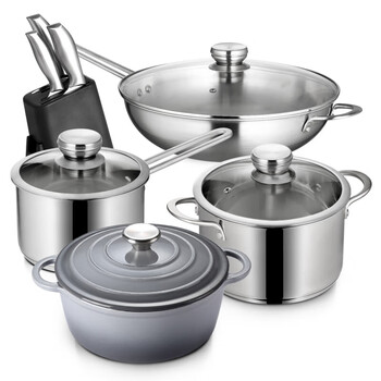 Three-piece cast iron pot combination kitchenware 8-piece set
