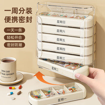Haofanjie medicine box seven-day portable medicine divider for the elderly daily medication reminder one-week medicine box white