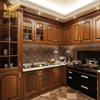 Wen yijia custom-made american red oak solid wood integrated cabinets custom-made cherry wood new chinese-style kitchen kitchen cabinet doors and countertops. appointment measurement 1 meter