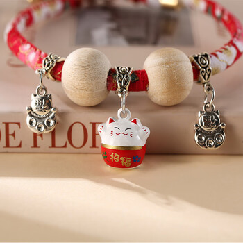 Jingji cat collar, camphorwood beads, lucky cat collar, dog collar, cat bell collar, pet cat accessories, lucky collar/bell style, suitable for 6-15 jin