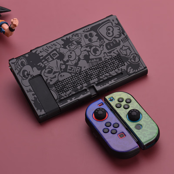 Centos suitable for switch protective case oled hard shell split handle silicone integrated protective case back panel folding nintendo japanese version long battery version gengar hunter protective case oled sprague black protective case + cat claw suitable for switch generation