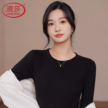 Langsha round neck bottoming shirt for women 25 autumn and winter new thickened threaded brushed 7a antibacterial and anti-mite long-sleeved slim inner top
