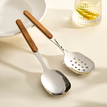 Onlycook 304 stainless steel serving spoon long handle large public spoon colander restaurant canteen eating serving spoon 304 stainless steel serving spoon + colander