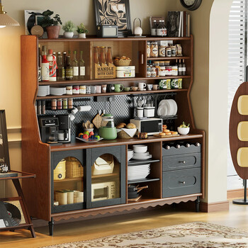 Mulya mid-century style all-solid wood sideboard storage integrated multi-functional storage cabinet wine cabinet kitchen cabinet wall-mounted tea cabinet mid-century style + black solid wood sideboard 160x40x173 door-to-door delivery package installation