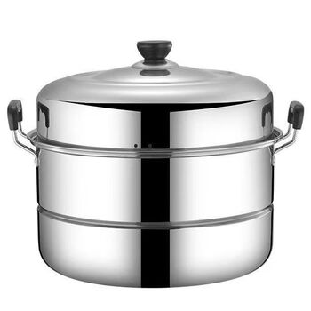 Large steamer extra large 50cm household thickened double layer extra large stainless steel steamer household soup pot two or three layers steamed buns 1cm extra thick double layer with two grates 9-12 people 40cm