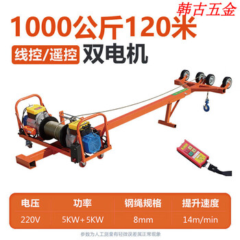 High-altitude hoisting door and window glass anti-theft net broken bridge aluminum window lifting hoist dual motor household crane 4-wheel dual motor 1000kg 120m wire control + remote