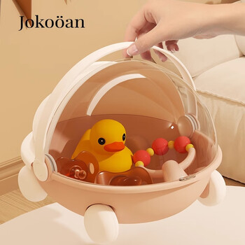 Jokooan baby products storage box desktop creative portable dustproof rattle toy storage box with lid teether storage box basket blue baby cradle shape widened handle