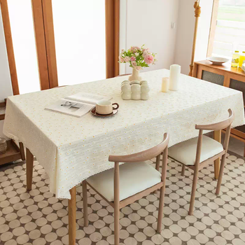 Yusenyi little daisy waterproof and oil-proof cotton and linen fabric tablecloth small fresh pastoral ins style coffee table desk balcony little daisy fabric style 140x240cm