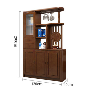 Chinese-style solid wood hall cabinet multi-functional entry porch cabinet screen entry shoe cabinet living room double-sided partition cabinet wine cabinet 855#1.2 meters walnut color